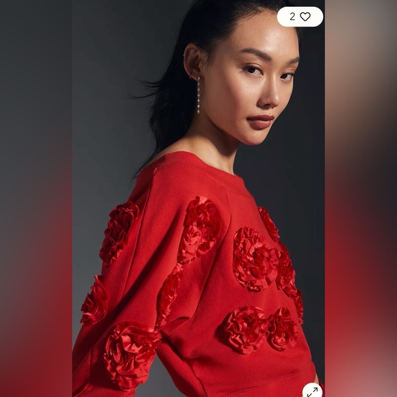 Maeve Three-Dimensional Cropped Floral Sweatshirt Red Flowers Size Small - Picture 12 of 13